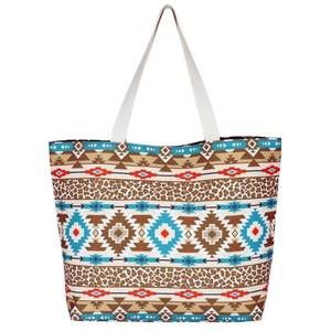NEW JUDSON & CO. leopard and aztec print canvas tote bag in turquoise/brown